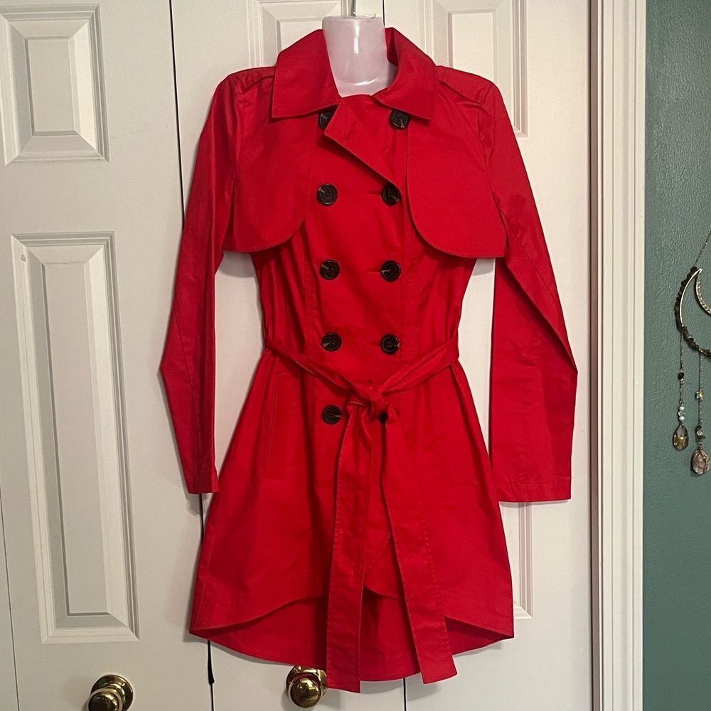 Cabi Convertible 3 in 1 Poppy Red Trench Coat Sleeveless Bolero Coat Dress NWOT
